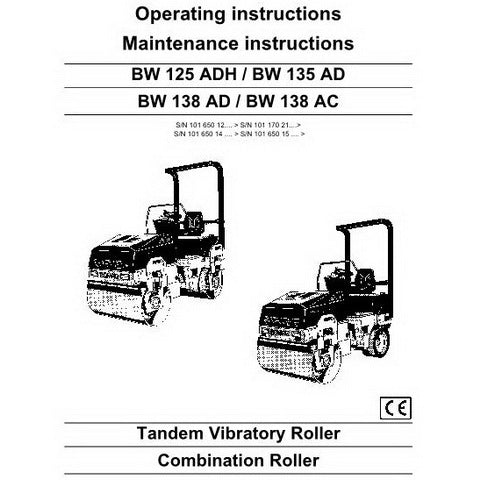 Bomag BW125ADH/BW135AD/BW138AD/BW138AC Operation and Maintenance Manual Instructions Manual