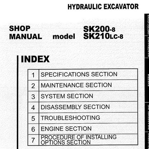 Kobelco SK200-8, SK210LC-8 Hydraulic Excavator Shop Manual - S5YN0018E01
