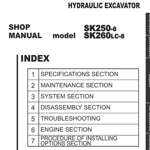 Kobelco SK250-8, SK260LC-8 Hydraulic Excavator Shop Manual - S5LQ0014E02