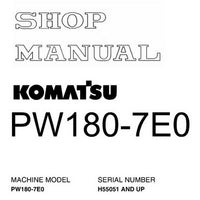Komatsu PW180-7E0 Hydraulic Excavator Shop Manual (H55051 and up) - VEBM400100